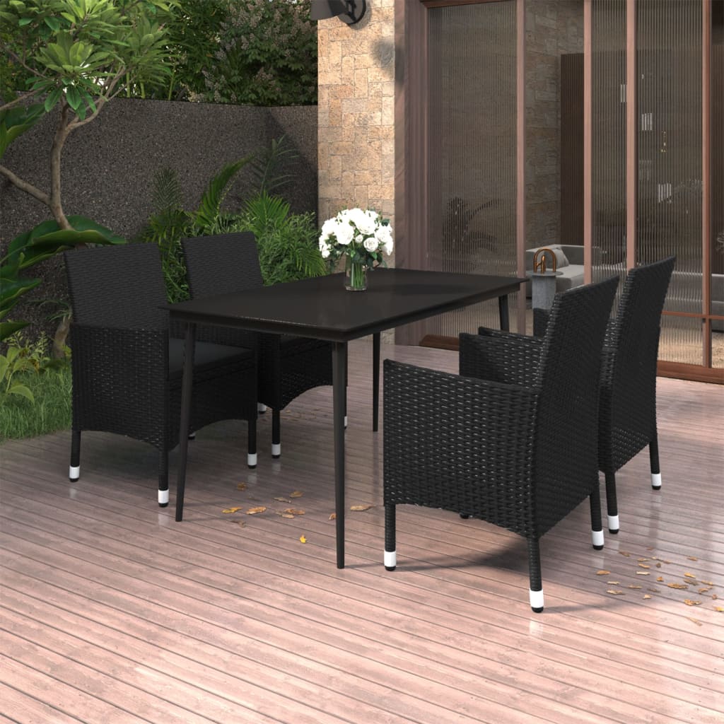 5-tlg. Garten-Essgruppe mit Auflagen Poly Rattan und Glas 5-tlg. Garten-Essgruppe mit Auflagen Poly Rattan und Glas
