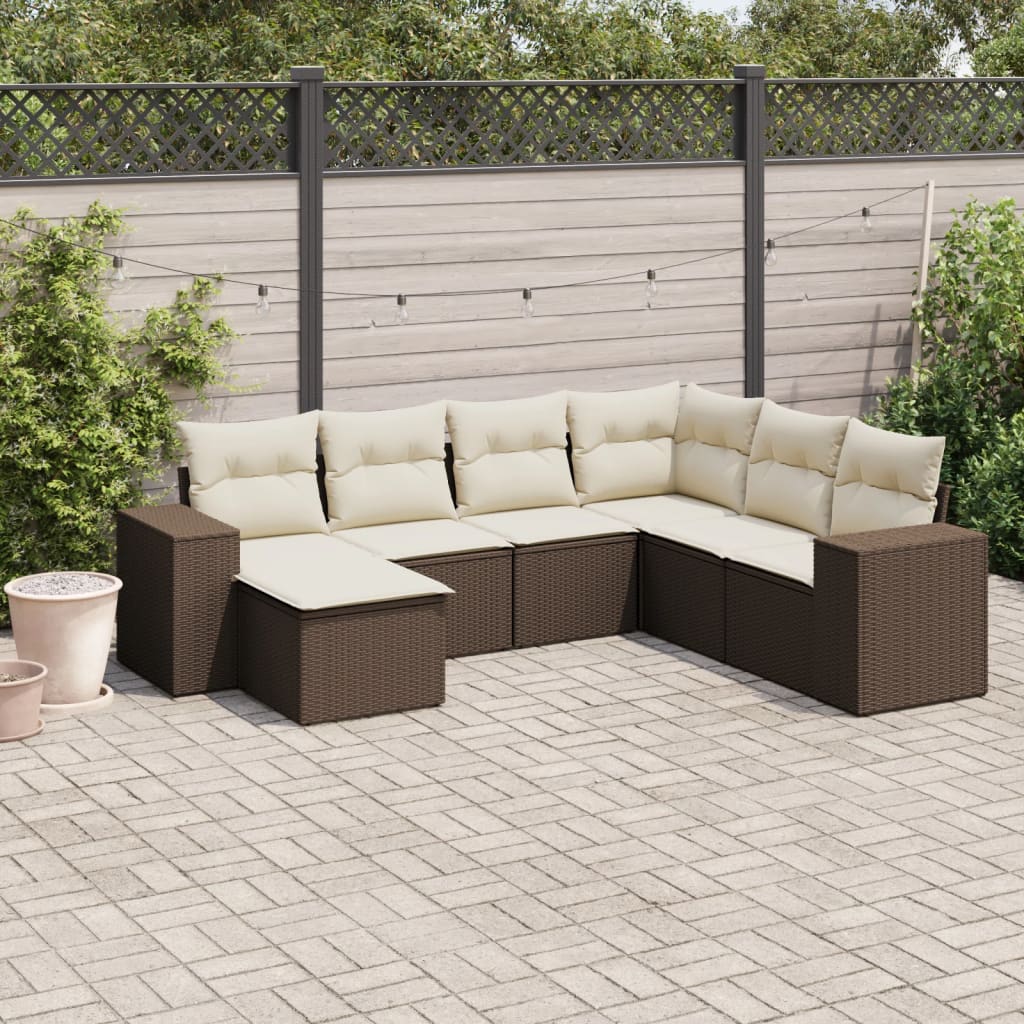 7-tlg. Garten-Sofagarnitur mit Kissen Braun Poly Rattan 7-tlg. Garten-Sofagarnitur mit Kissen Braun Poly Rattan