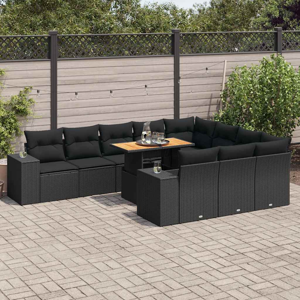 10-tlg. Garten-Sofagarnitur mit Kissen Schwarz Poly Rattan 10-tlg. Garten-Sofagarnitur mit Kissen Schwarz Poly Rattan