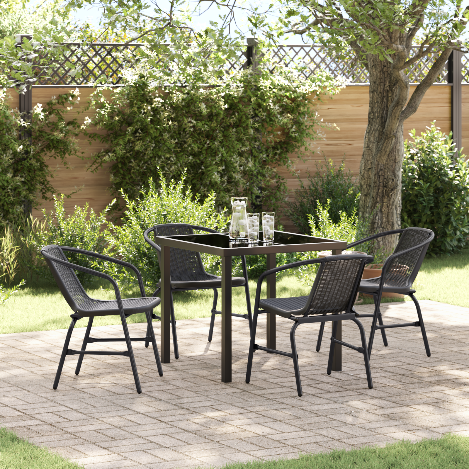 5-teiliges Garten-Esstisch-Set Schwarz Poly-Rattan 5-teiliges Garten-Esstisch-Set Schwarz Poly-Rattan