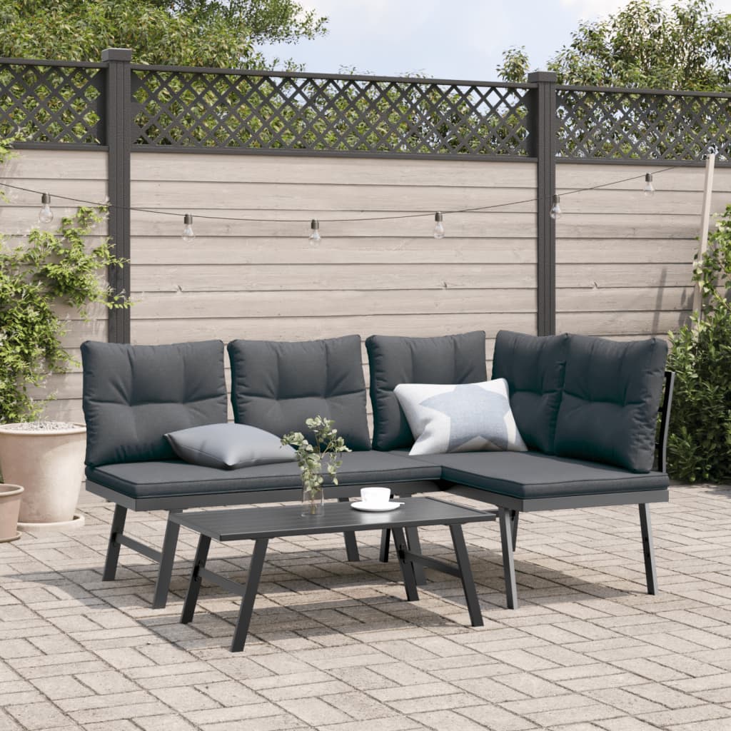Gartenbänke mit Kissen 2 Stk. Schwarz Pulverbeschichteter Stahl Gartenbänke mit Kissen 2 Stk. Schwarz Pulverbeschichteter Stahl