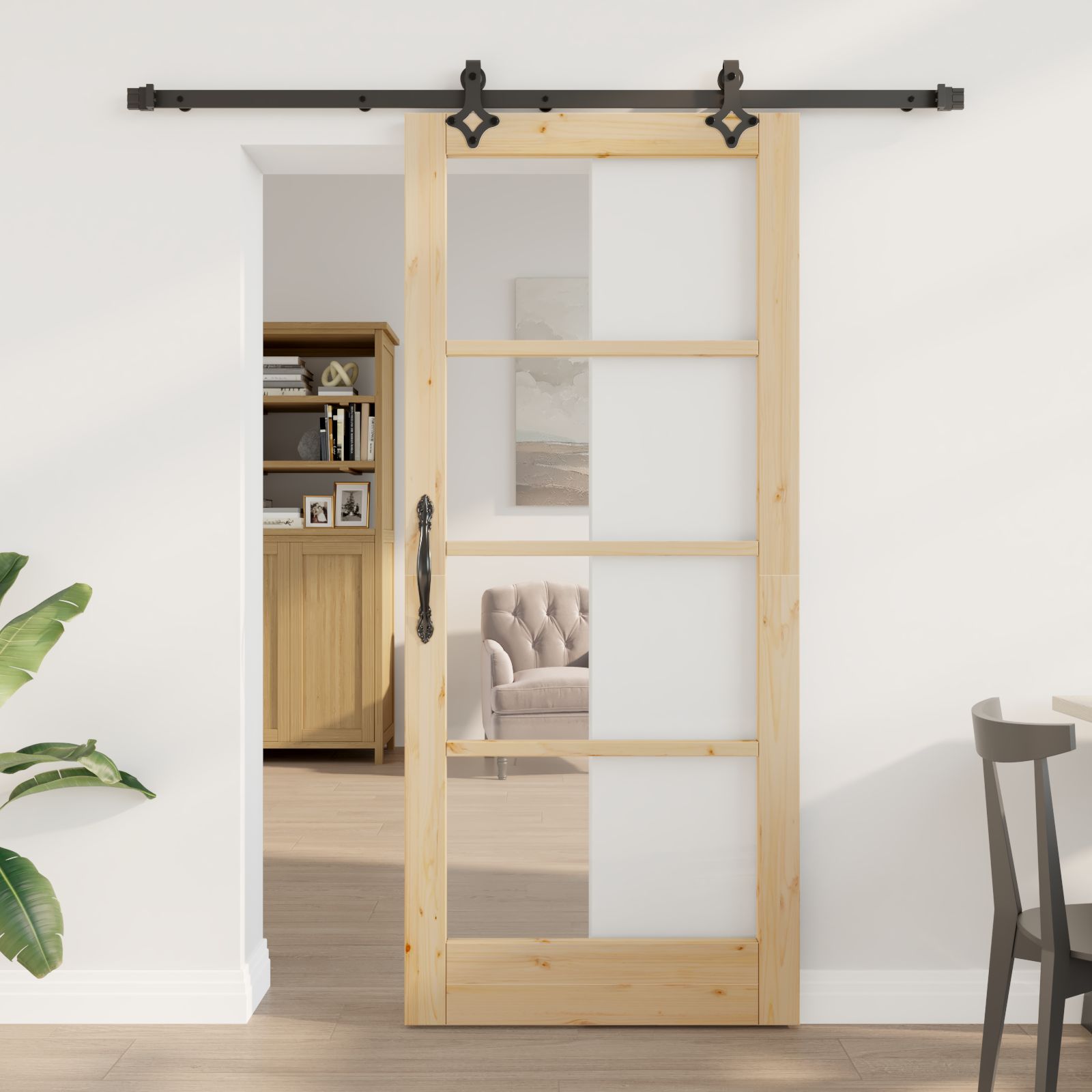 Schiebetür mit Beschlagset 'ORKDAL'aus Massivholz und Glas