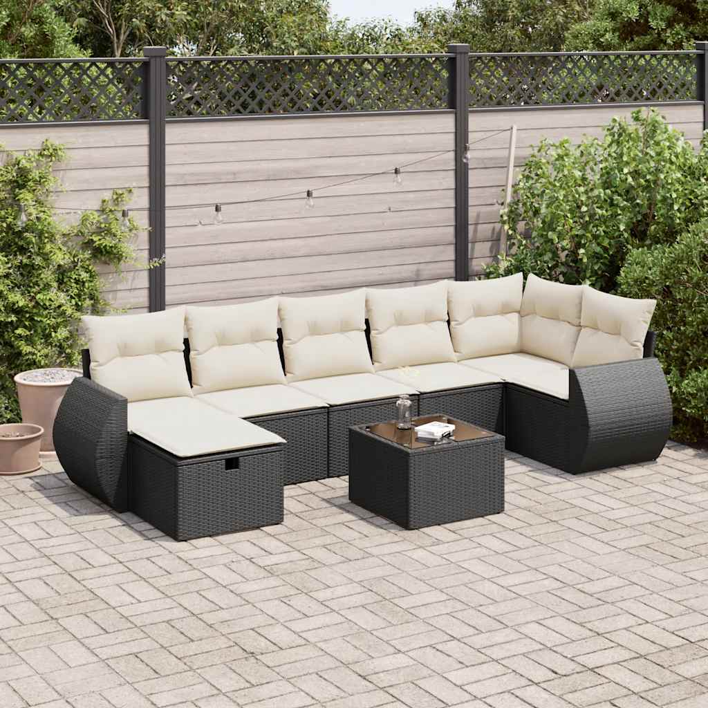 8-tlg. Garten-Sofagarnitur mit Kissen Schwarz Poly Rattan 8-tlg. Garten-Sofagarnitur mit Kissen Schwarz Poly Rattan