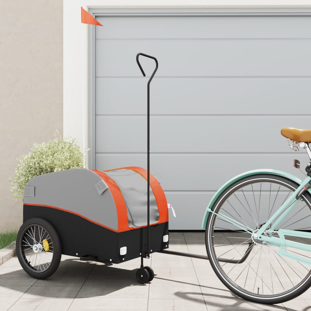 Fahrradanhänger Schwarz und Orange 45 kg Eisen