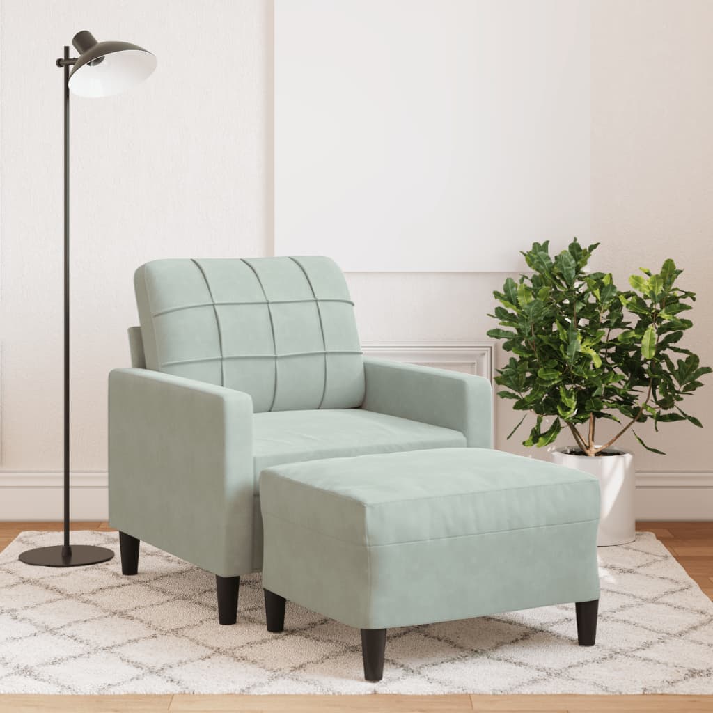 Sessel mit Hocker Hellgrau 60 cm Samt Sessel mit Hocker Hellgrau 60 cm Samt