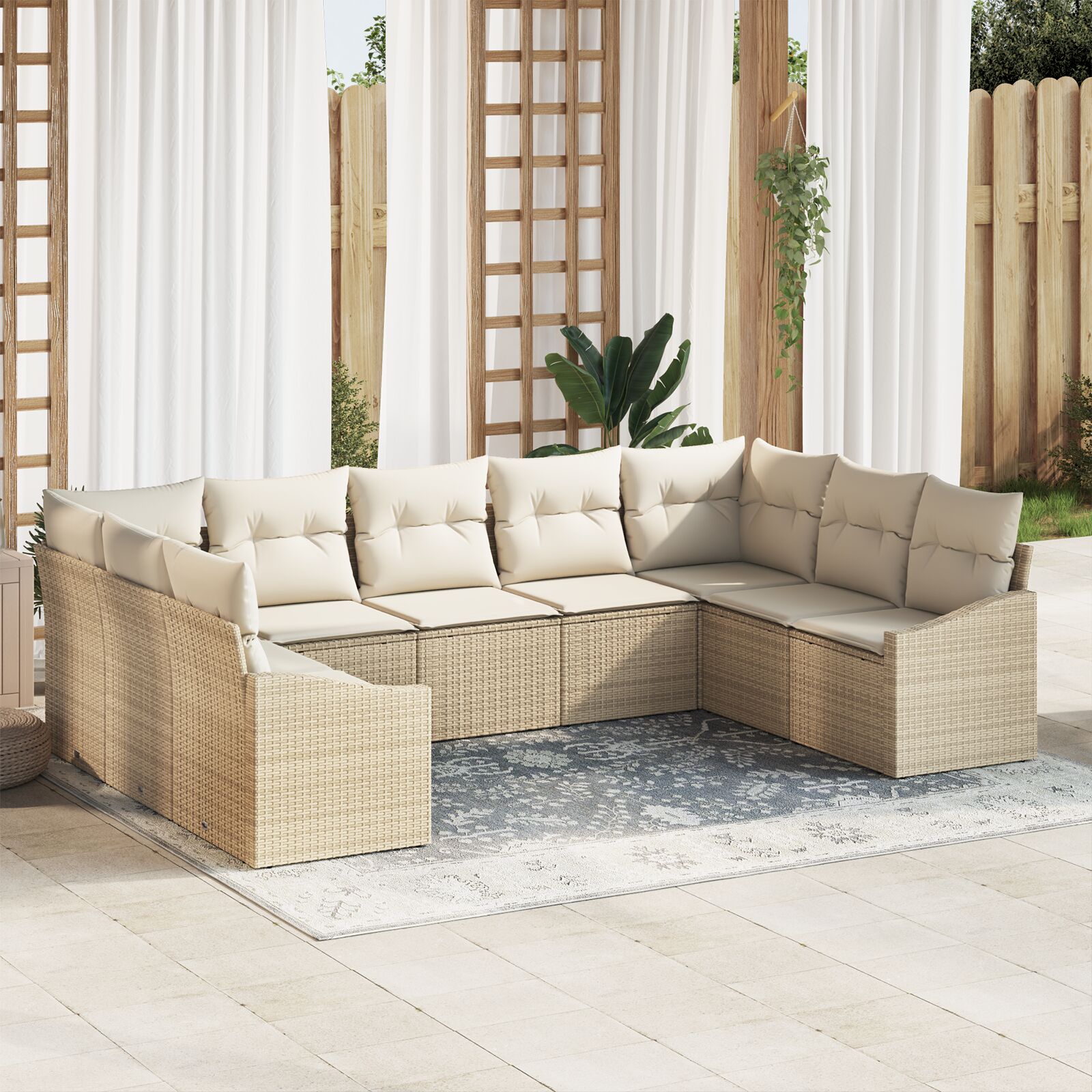 9-teilige Garten Sofa Set mit Kissen Beige Poly Rattan 9-teilige Garten Sofa Set mit Kissen Beige Poly Rattan