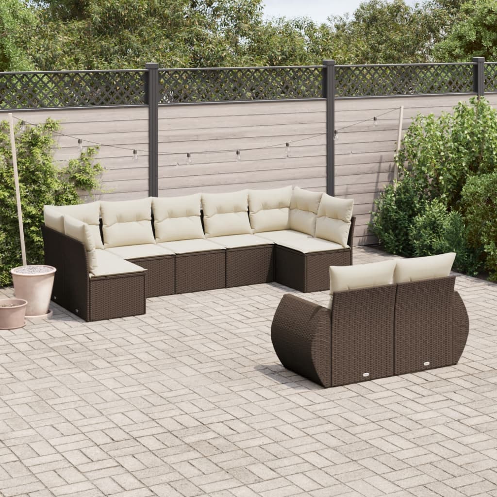 9-tlg. Garten-Sofagarnitur mit Kissen Braun Poly Rattan 9-tlg. Garten-Sofagarnitur mit Kissen Braun Poly Rattan