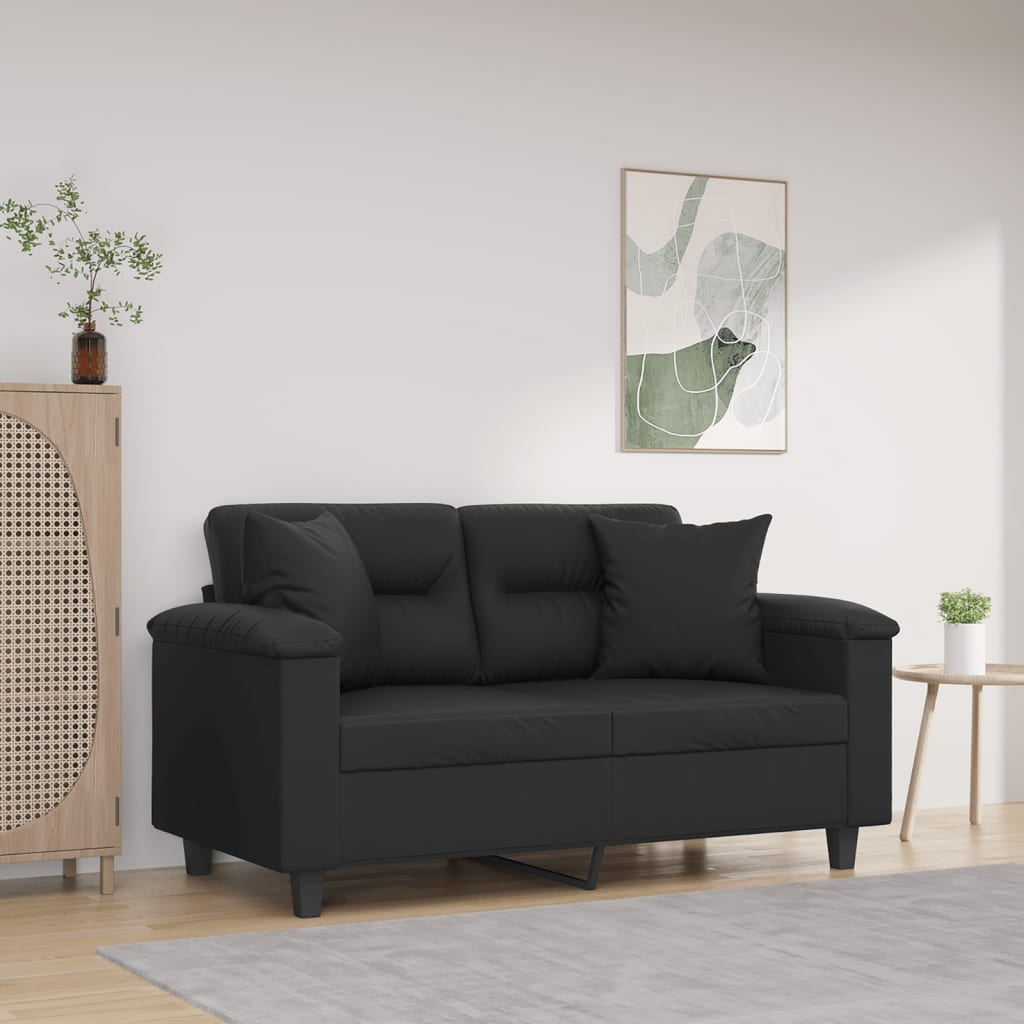 2-Sitzer-Sofa mit Zierkissen Schwarz 120 cm Kunstleder 2-Sitzer-Sofa mit Zierkissen Schwarz 120 cm Kunstleder