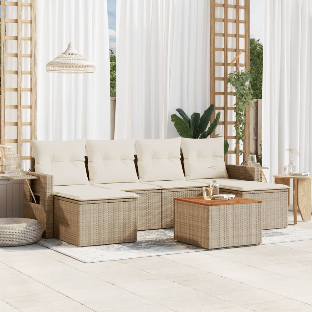 7-tlg. Garten-Sofagarnitur mit Kissen Beige Poly Rattan 7-tlg. Garten-Sofagarnitur mit Kissen Beige Poly Rattan