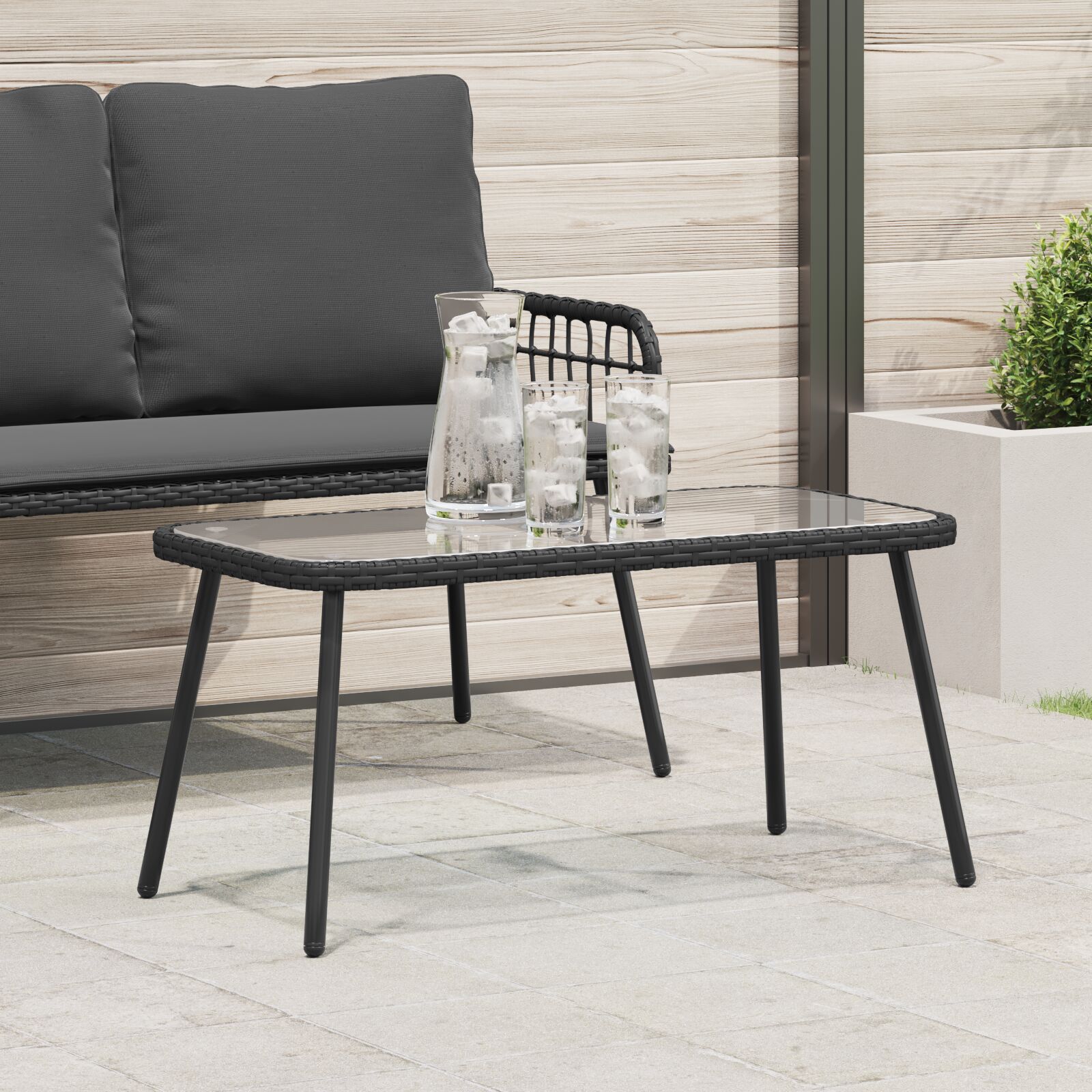 vidaXL Couchtisch Schwarz 90x45x42 cm Poly-Rattan