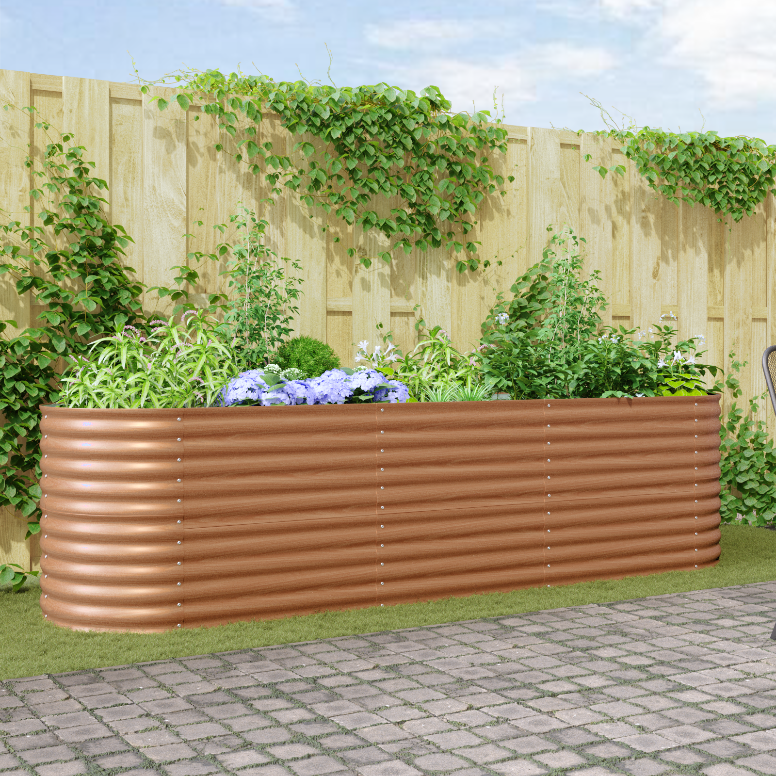 Hochbeet Pflanzgefäß Holzoptik Metall 320 X 80 X 81 cm Langlebig