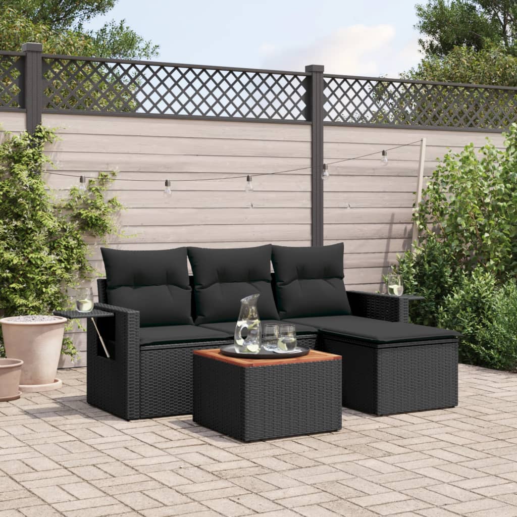 5-tlg. Garten-Sofagarnitur mit Kissen Schwarz Poly Rattan 5-tlg. Garten-Sofagarnitur mit Kissen Schwarz Poly Rattan