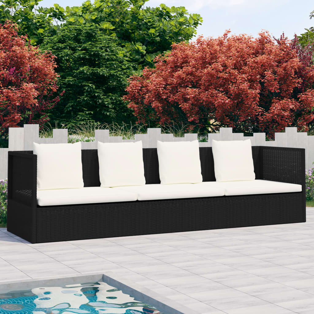 Garten-Sofabett mit Kissen Poly Rattan Schwarz Garten-Sofabett mit Kissen Poly Rattan Schwarz