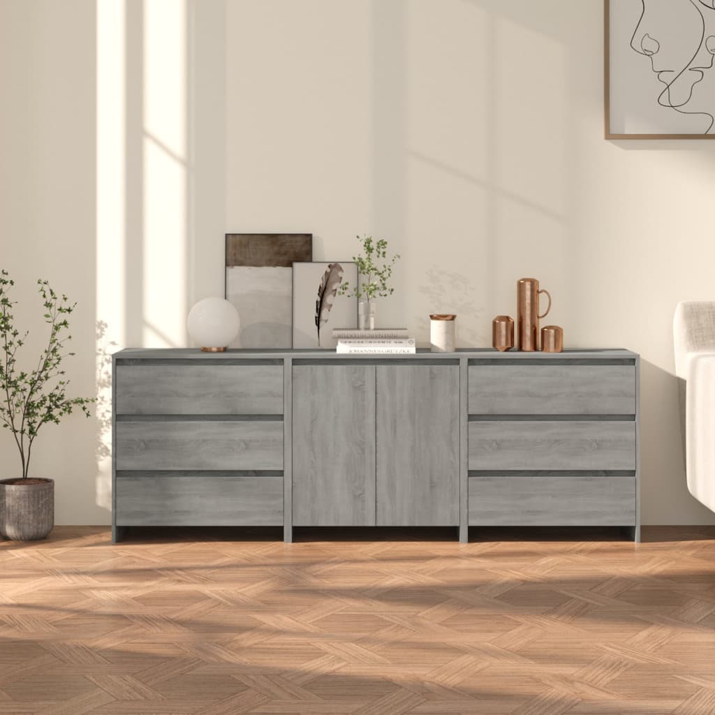 3-tlg. Sideboard Grau Sonoma Holzwerkstoff 3-tlg. Sideboard Grau Sonoma Holzwerkstoff