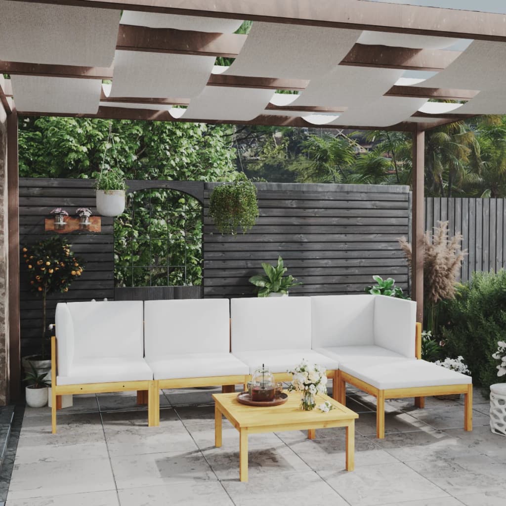 6-tlg. Garten-Lounge-Set mit Kissen Cremeweiß Massivholz Akazie