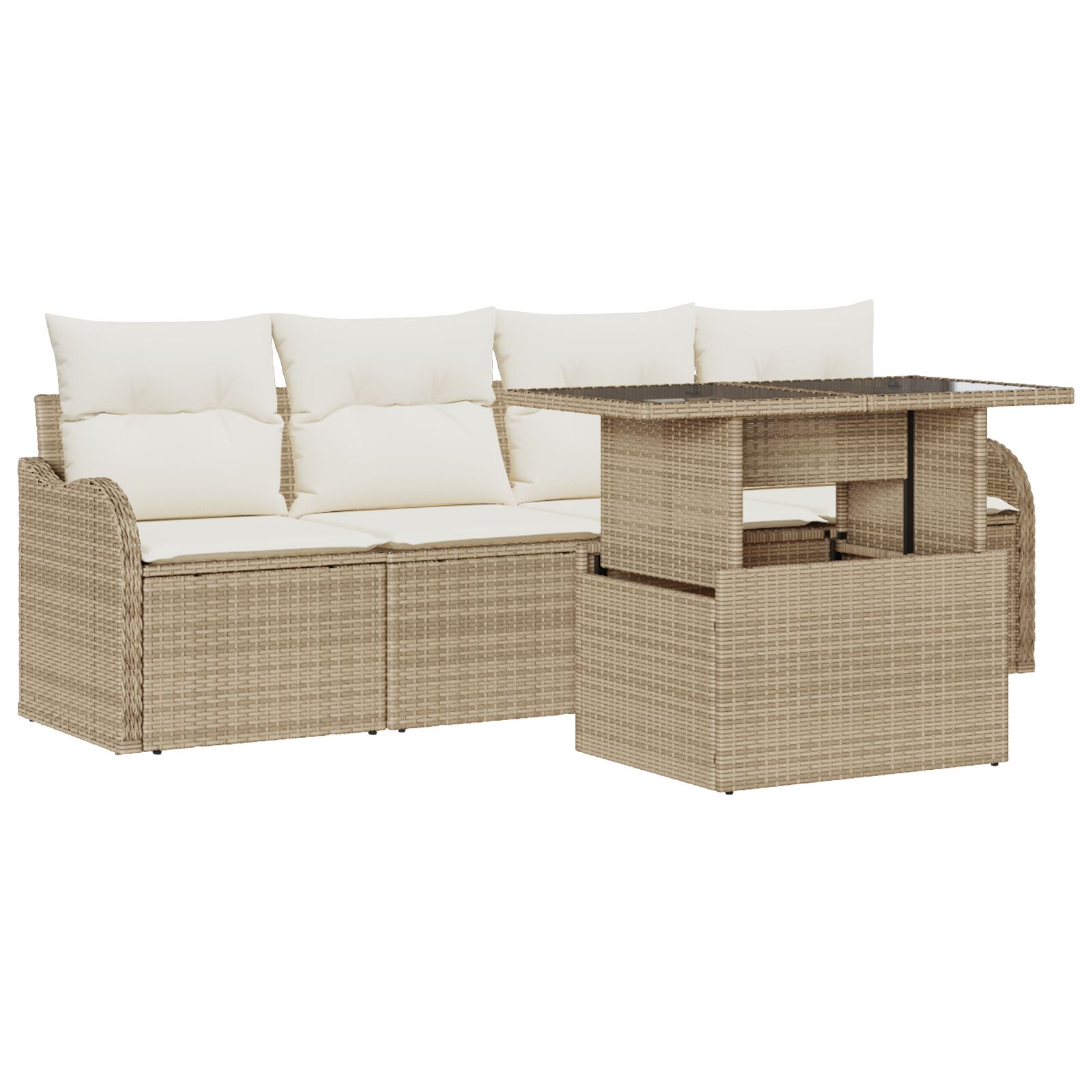 5-teiliges Garten Sofa Set mit Kissen Beige Poly Rattan, 2-Sitzer Garten Sofa mit Kissen Beige Poly Rattan 5-teiliges Garten Sofa Set mit Kissen Beige Poly Rattan, 2-Sitzer Garten Sofa mit Kissen Beige Poly Rattan