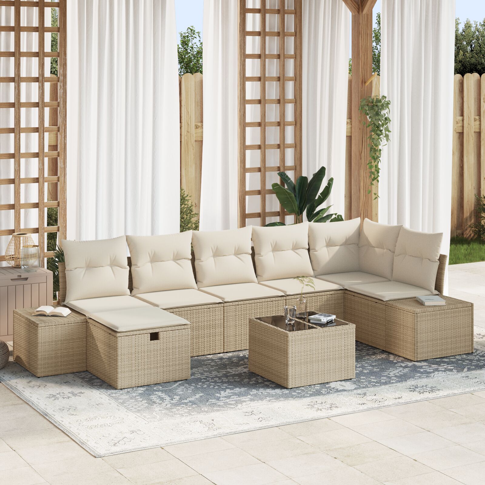 8-teiliges Garten Sofaset mit Kissen Beige Poly Rattan 8-teiliges Garten Sofaset mit Kissen Beige Poly Rattan