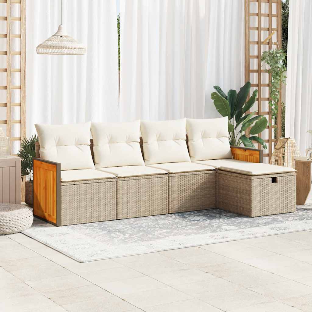 5-tlg. Garten-Sofagarnitur mit Kissen Beige Poly Rattan 5-tlg. Garten-Sofagarnitur mit Kissen Beige Poly Rattan