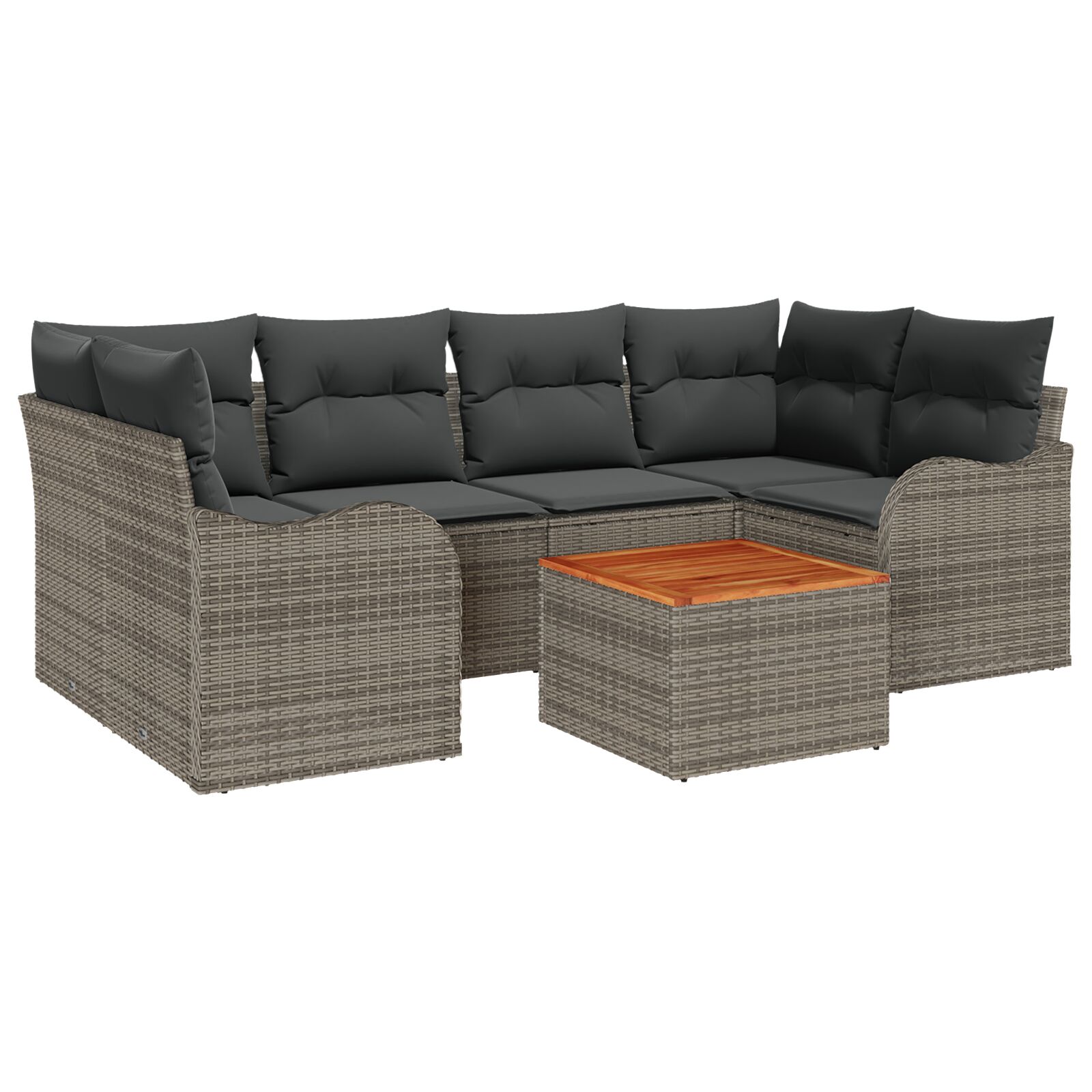 7-teiliges Garten Sofa Set mit Kissen Grau Poly Rattan Akazie, 2-Sitzer Garten Sofa mit Kissen Grau Poly Rattan 7-teiliges Garten Sofa Set mit Kissen Grau Poly Rattan Akazie, 2-Sitzer Garten Sofa mit Kissen Grau Poly Rattan