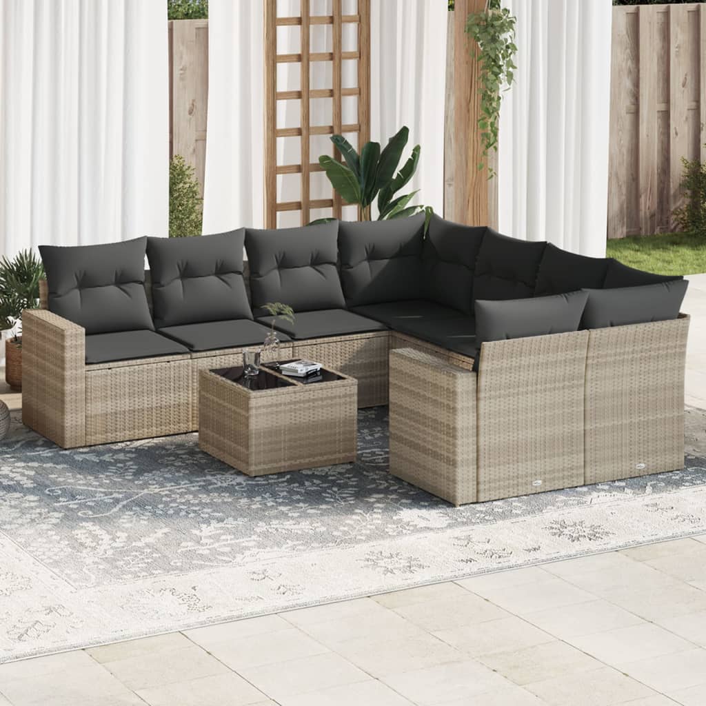 9-tlg. Garten-Sofagarnitur mit Kissen Hellgrau Poly Rattan 9-tlg. Garten-Sofagarnitur mit Kissen Hellgrau Poly Rattan