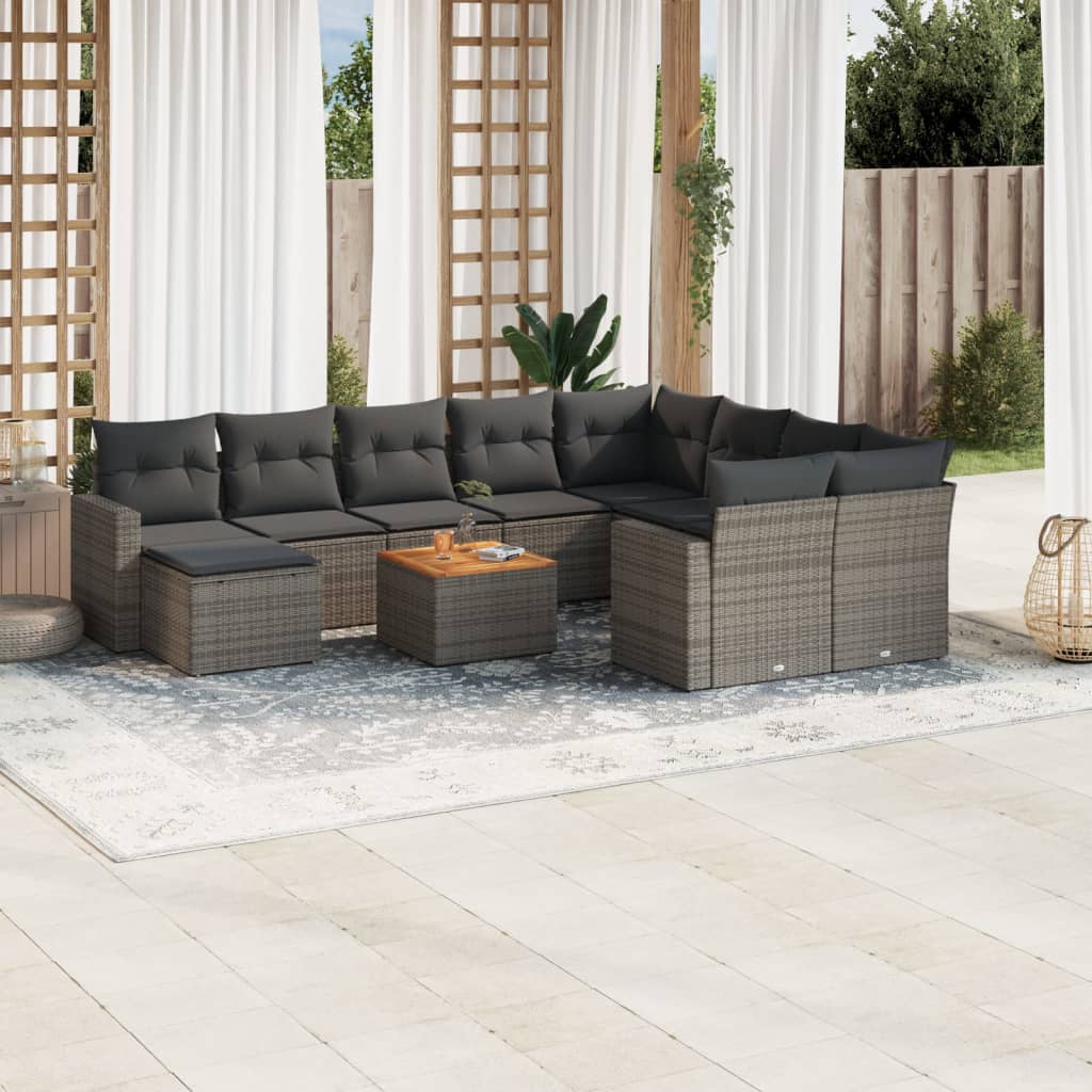 11-tlg. Garten-Sofagarnitur mit Kissen Grau Poly Rattan 11-tlg. Garten-Sofagarnitur mit Kissen Grau Poly Rattan