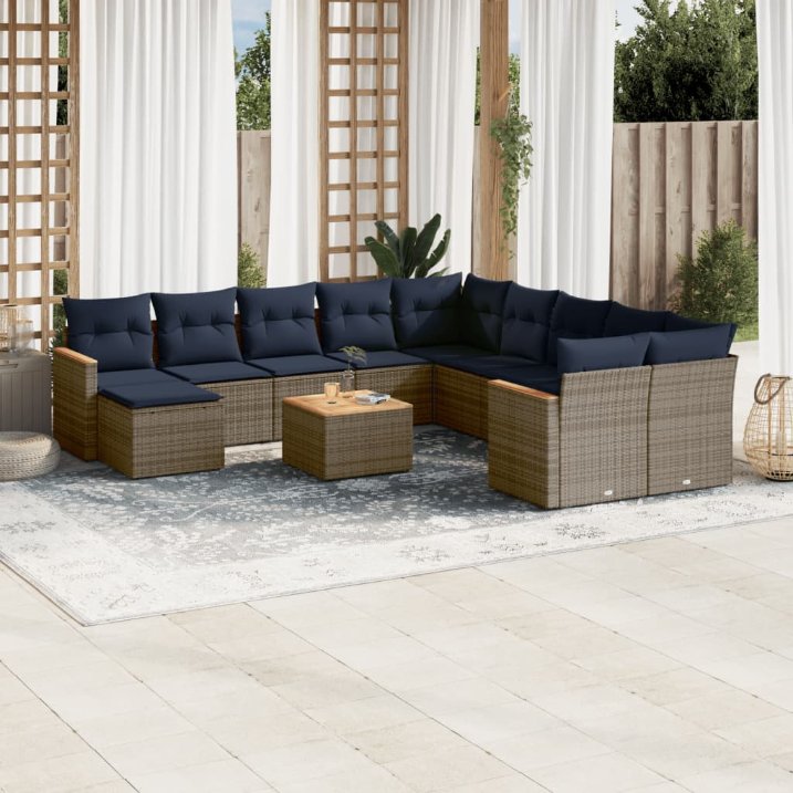 12-teiliges Gartensofa-Set mit Kissen, grau, Polyrattan 12-teiliges Gartensofa-Set mit Kissen, grau, Polyrattan