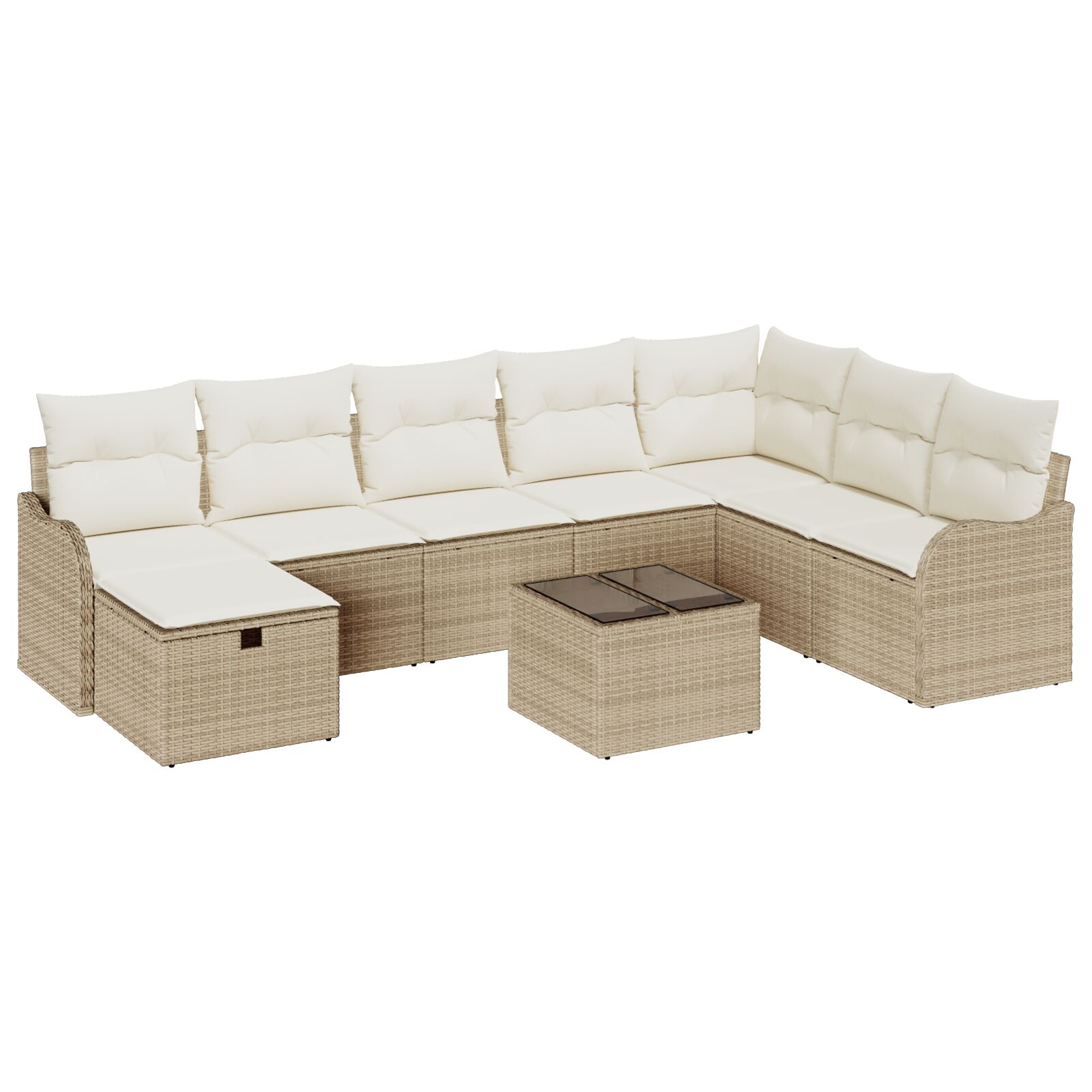 9-teiliges Garten Sofa Set mit Kissen Beige Poly Rattan, 2-Sitzer Garten Sofa mit Kissen Beige Poly Rattan