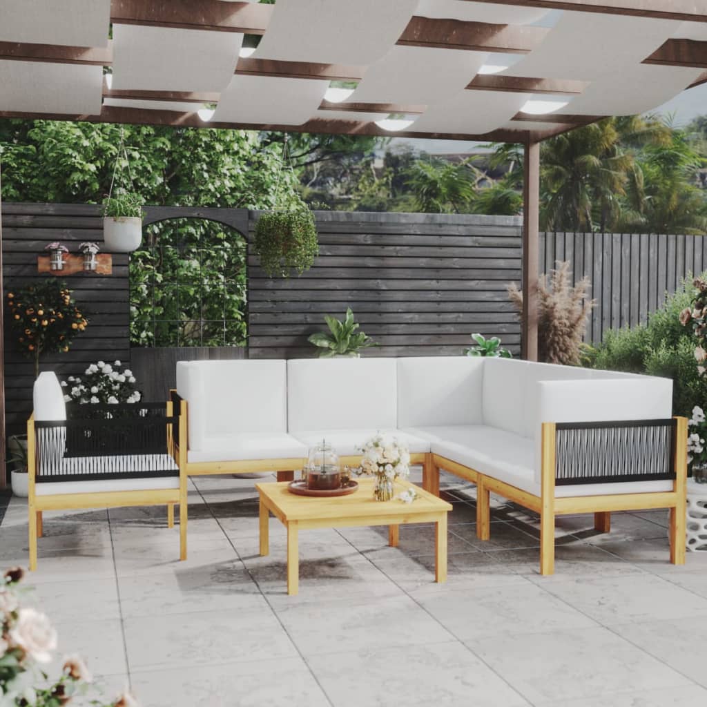 7-tlg. Garten-Lounge-Set mit Kissen Cremeweiß Massivholz Akazie