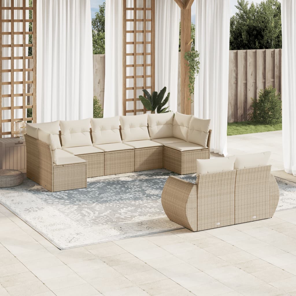 9-tlg. Garten-Sofagarnitur mit Kissen Beige Poly Rattan 9-tlg. Garten-Sofagarnitur mit Kissen Beige Poly Rattan