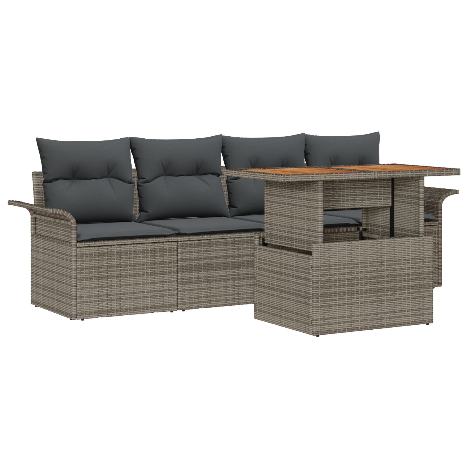 5-teiliges Garten-Sofa-Set mit Kissen Grau Poly-Rattan, 2-Sitzer Garten-Sofa mit Stauraum & Kissen Grau Poly-Rattan 5-teiliges Garten-Sofa-Set mit Kissen Grau Poly-Rattan, 2-Sitzer Garten-Sofa mit Stauraum & Kissen Grau Poly-Rattan