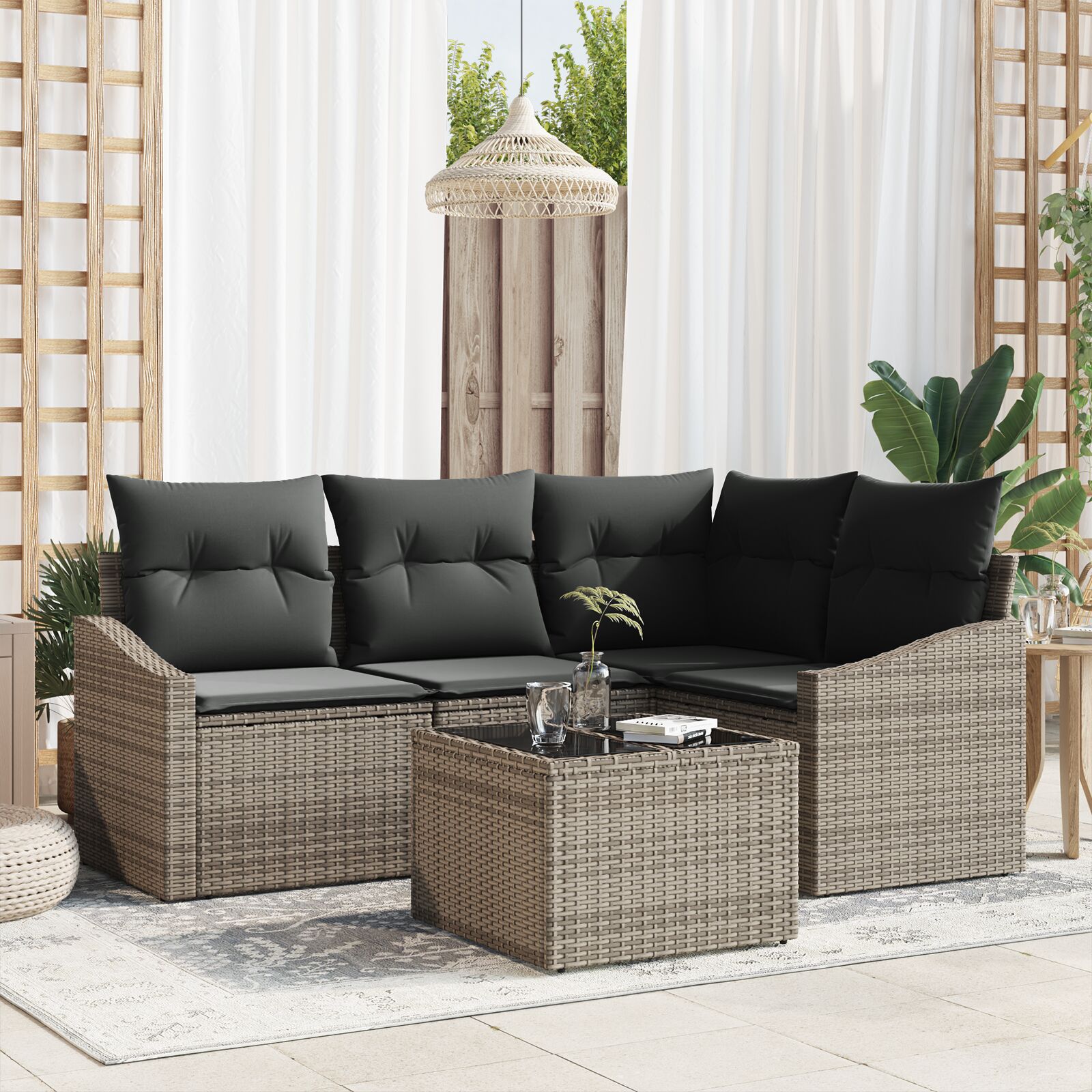 4-teiliges Garten Sofa Set mit Kissen schwarz Poly Rattan 4-teiliges Garten Sofa Set mit Kissen schwarz Poly Rattan