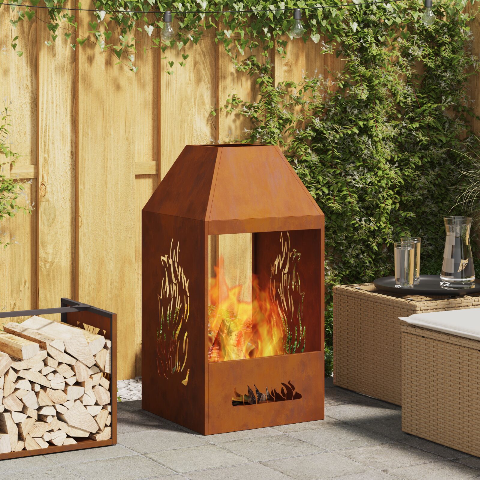 vidaXL Feuerstelle 50x50x100 cm wetterfester Stahl