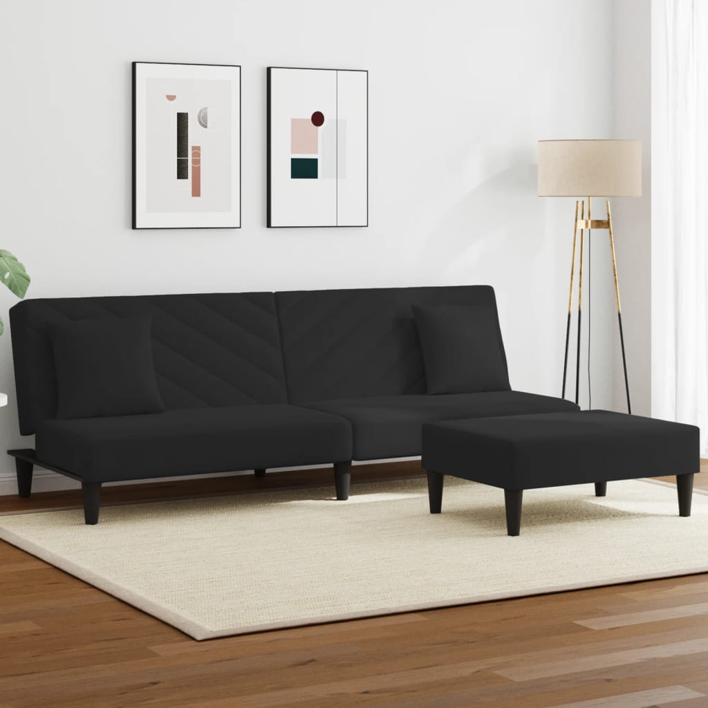 2-tlg. Sofagarnitur mit Kissen Schwarz Samt 2-tlg. Sofagarnitur mit Kissen Schwarz Samt