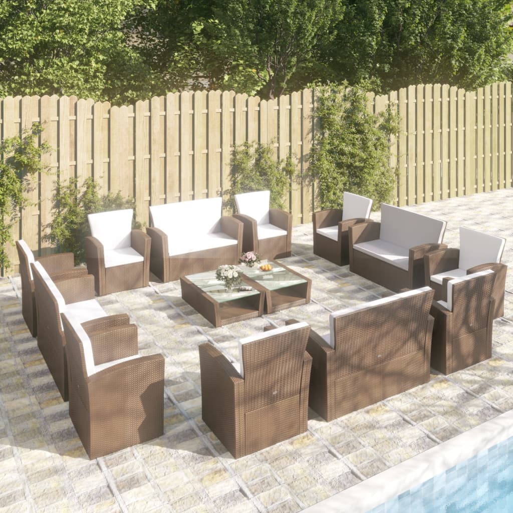 16-tlg. Garten-Lounge-Set mit Kissen Poly-Rattan Braun 16-tlg. Garten-Lounge-Set mit Kissen Poly-Rattan Braun