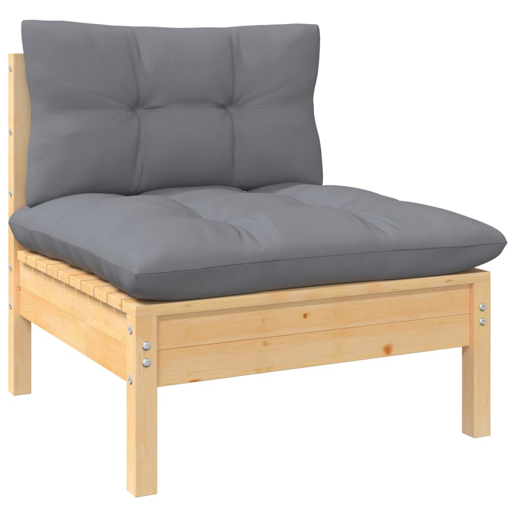 Garten-Mittelsofa mit Grauen Kissen Massivholz Kiefer Garten-Mittelsofa mit Grauen Kissen Massivholz Kiefer