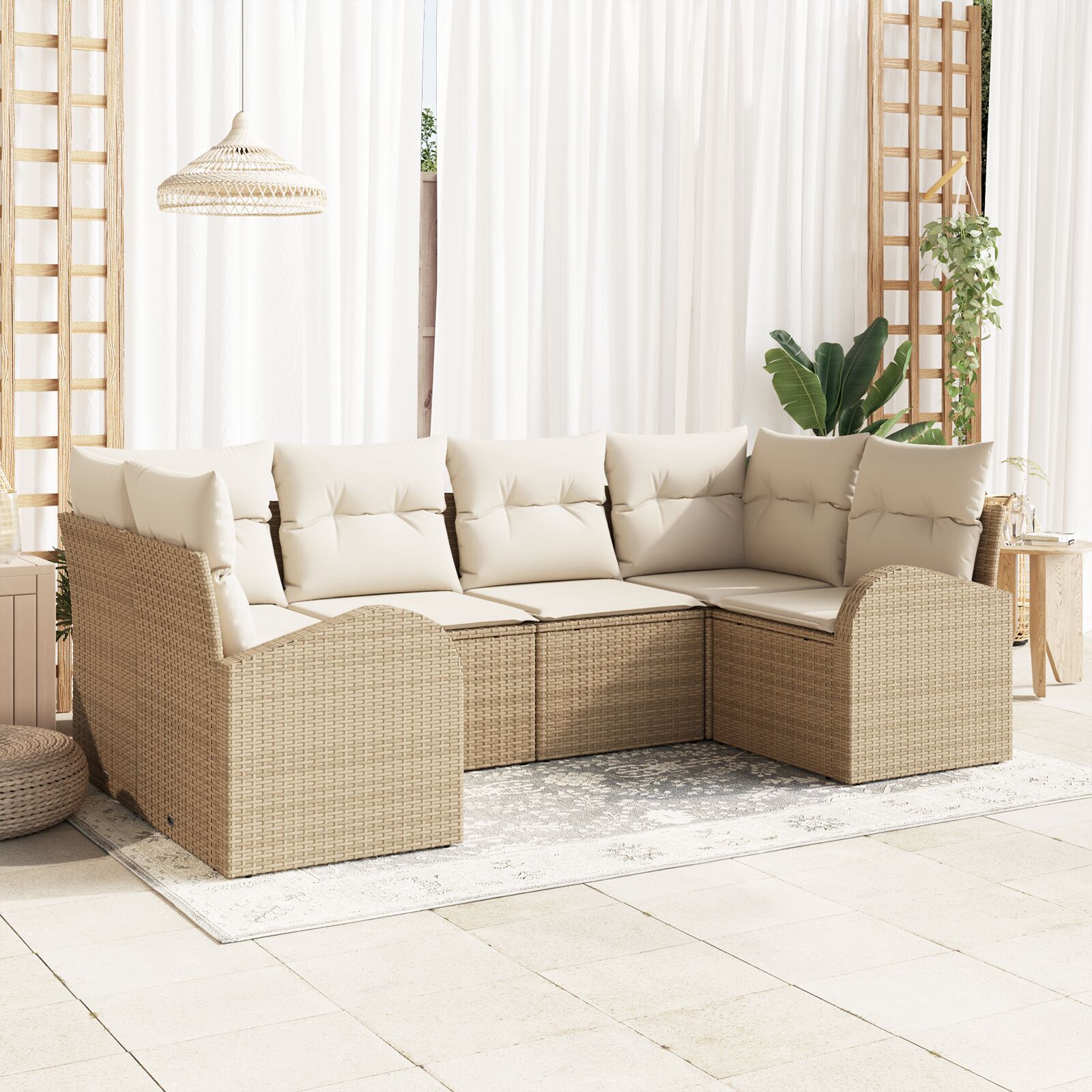 6-teiliges Garten Sofa Set mit Kissen Beige Poly Rattan 6-teiliges Garten Sofa Set mit Kissen Beige Poly Rattan