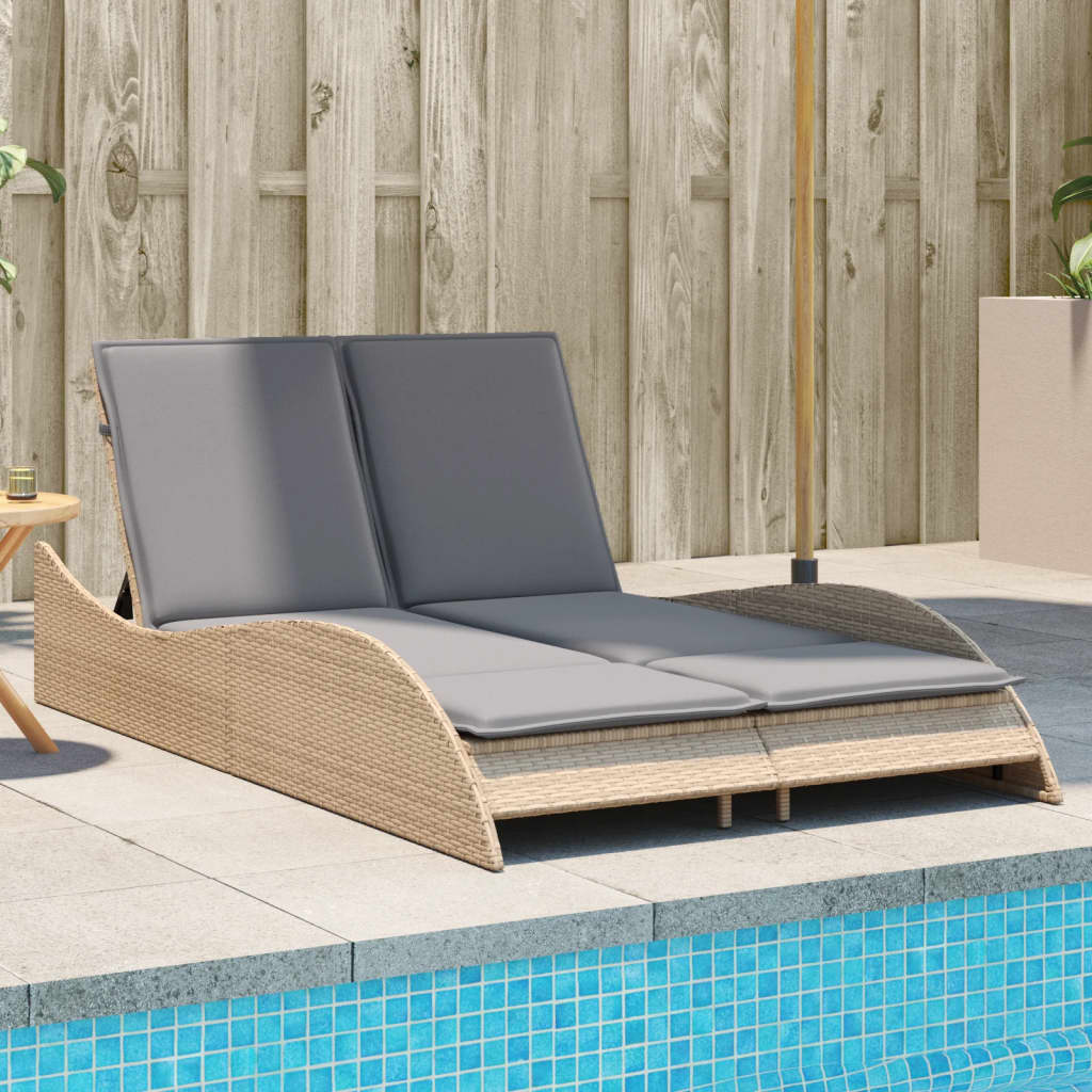 Sonnenliege mit Auflagen Beige 114x205x73 cm Poly Rattan Sonnenliege mit Auflagen Beige 114x205x73 cm Poly Rattan