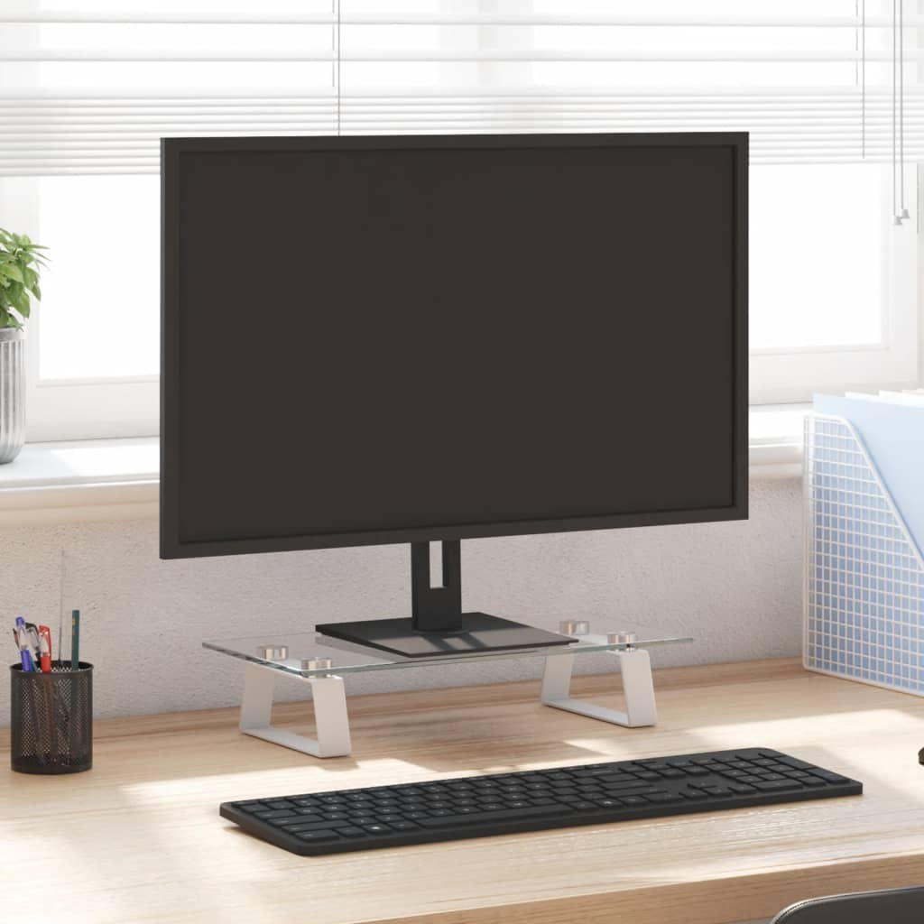 Monitorständer Weiß 40x20x8 cm Hartglas und Metall Monitorständer Weiß 40x20x8 cm Hartglas und Metall