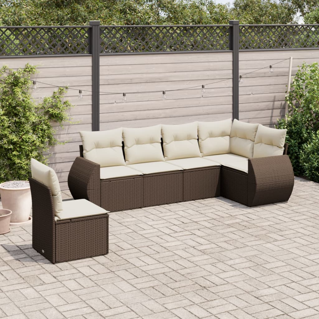 6-tlg. Garten-Sofagarnitur mit Kissen Braun Poly Rattan 6-tlg. Garten-Sofagarnitur mit Kissen Braun Poly Rattan