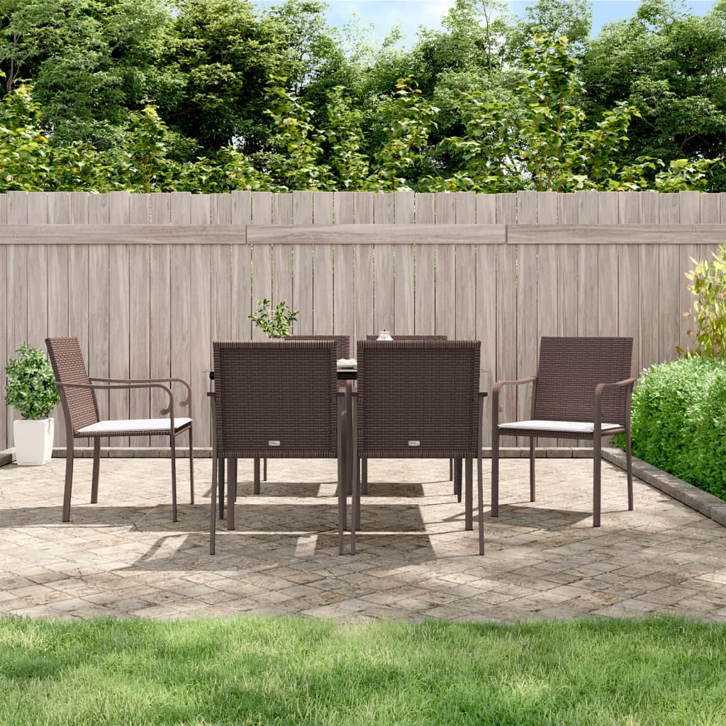 7-tlg. Garten-Essgruppe mit Kissen Poly Rattan und Stahl 7-tlg. Garten-Essgruppe mit Kissen Poly Rattan und Stahl