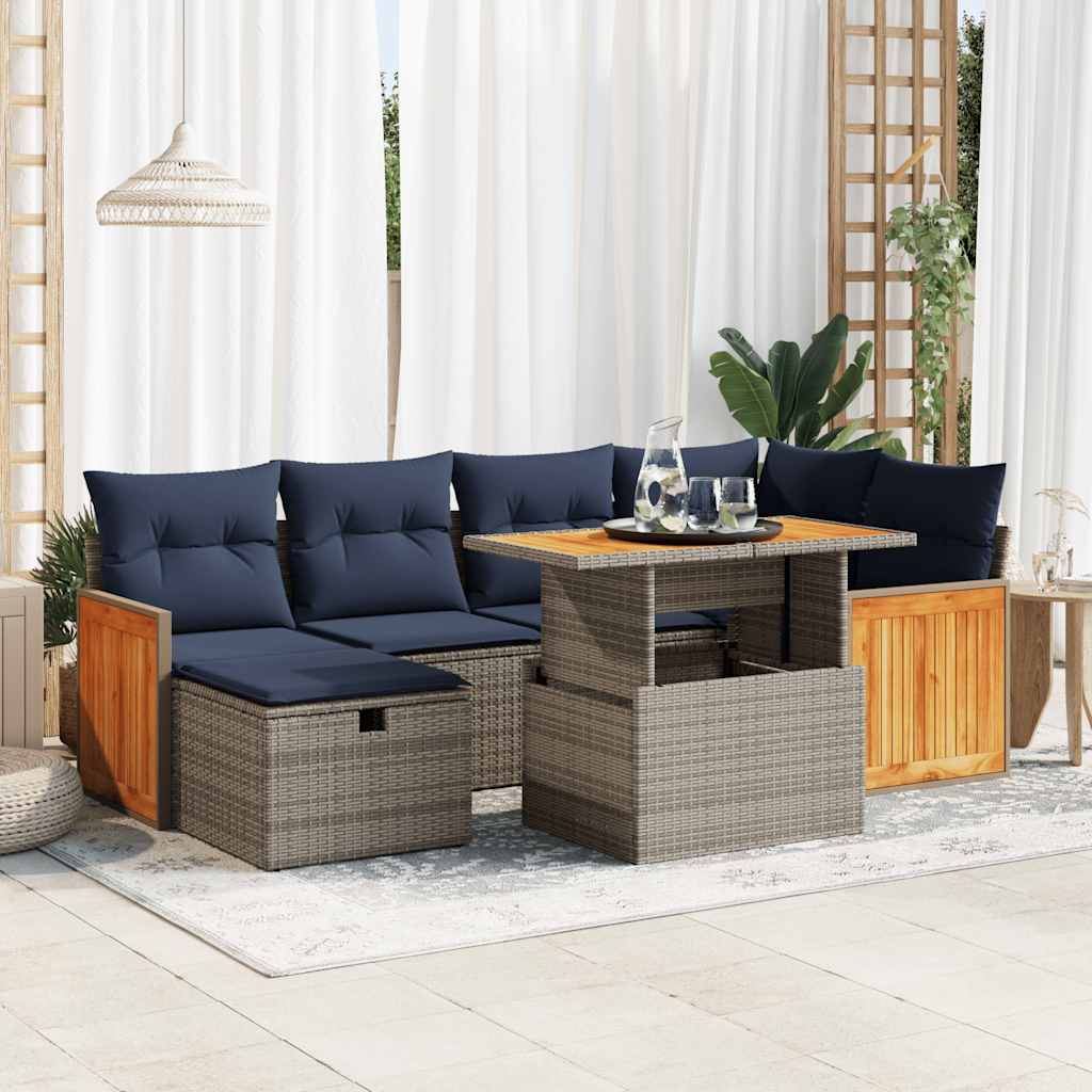 7-tlg. Garten-Sofagarnitur mit Kissen Schwarz Poly Rattan 7-tlg. Garten-Sofagarnitur mit Kissen Schwarz Poly Rattan