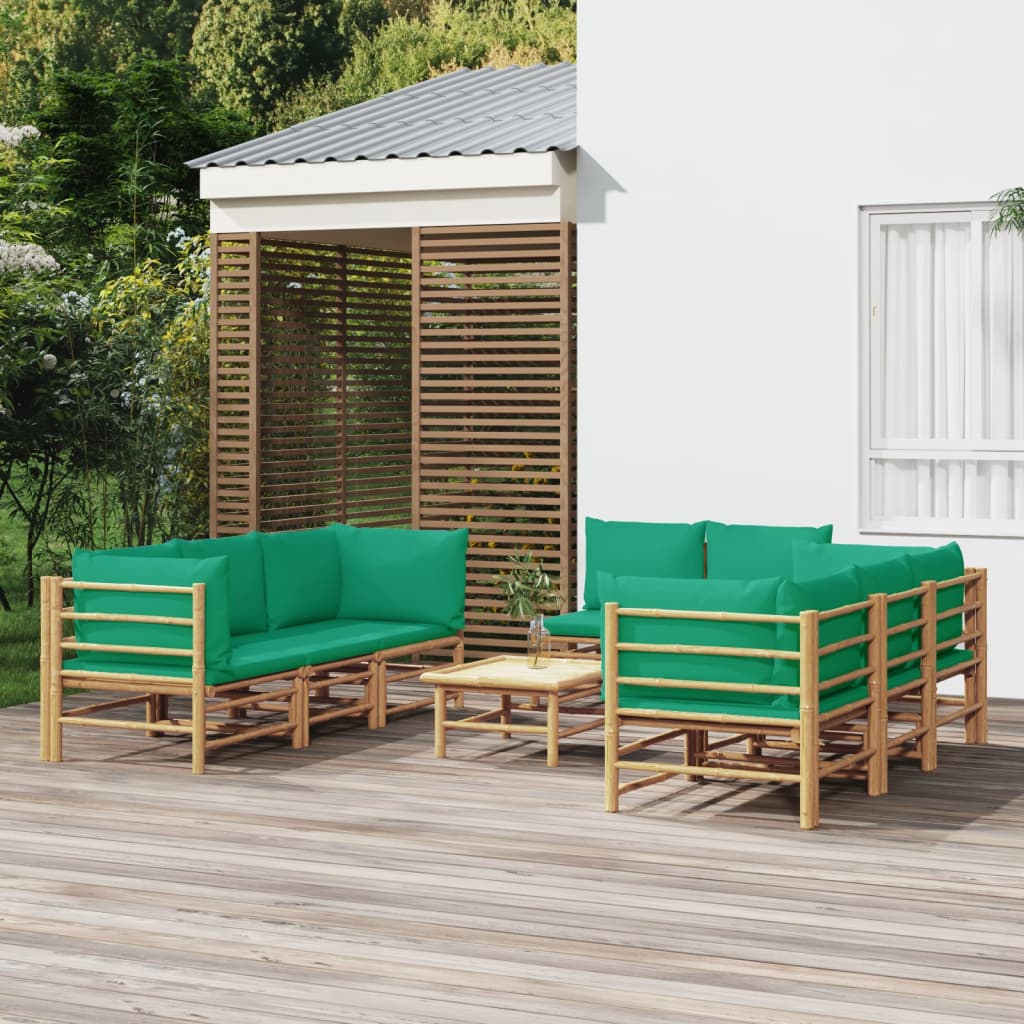9-tlg. Garten-Lounge-Set mit Grünen Kissen Bambus 9-tlg. Garten-Lounge-Set mit Grünen Kissen Bambus