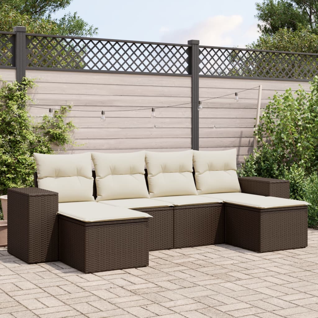 6-tlg. Garten-Sofagarnitur mit Kissen Braun Poly Rattan 6-tlg. Garten-Sofagarnitur mit Kissen Braun Poly Rattan