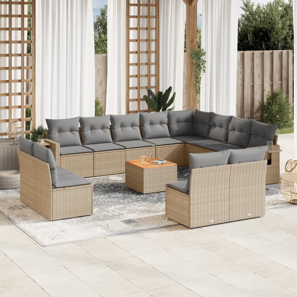 13-tlg. Garten-Sofagarnitur mit Kissen Beige Poly Rattan 13-tlg. Garten-Sofagarnitur mit Kissen Beige Poly Rattan