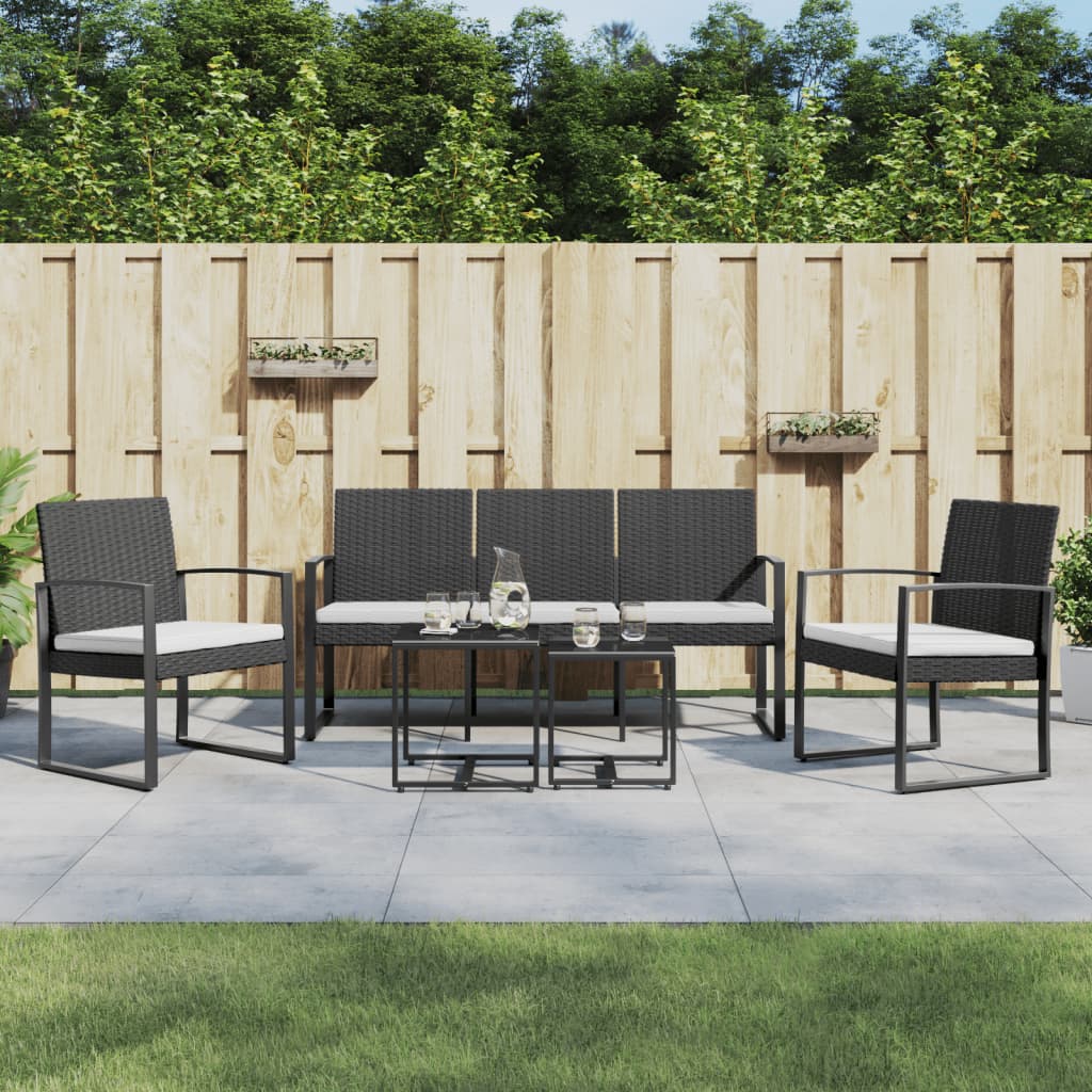 5-tlg. Garten-Essgruppe mit Kissen Schwarz PP-Rattan 5-tlg. Garten-Essgruppe mit Kissen Schwarz PP-Rattan