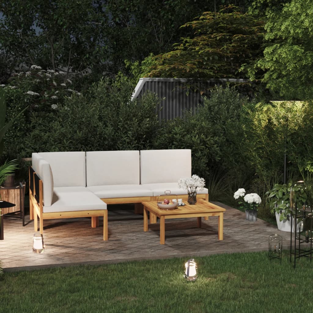 5-tlg. Garten-Lounge-Set mit Kissen Cremeweiß Massivholz Akazie 5-tlg. Garten-Lounge-Set mit Kissen Cremeweiß Massivholz Akazie