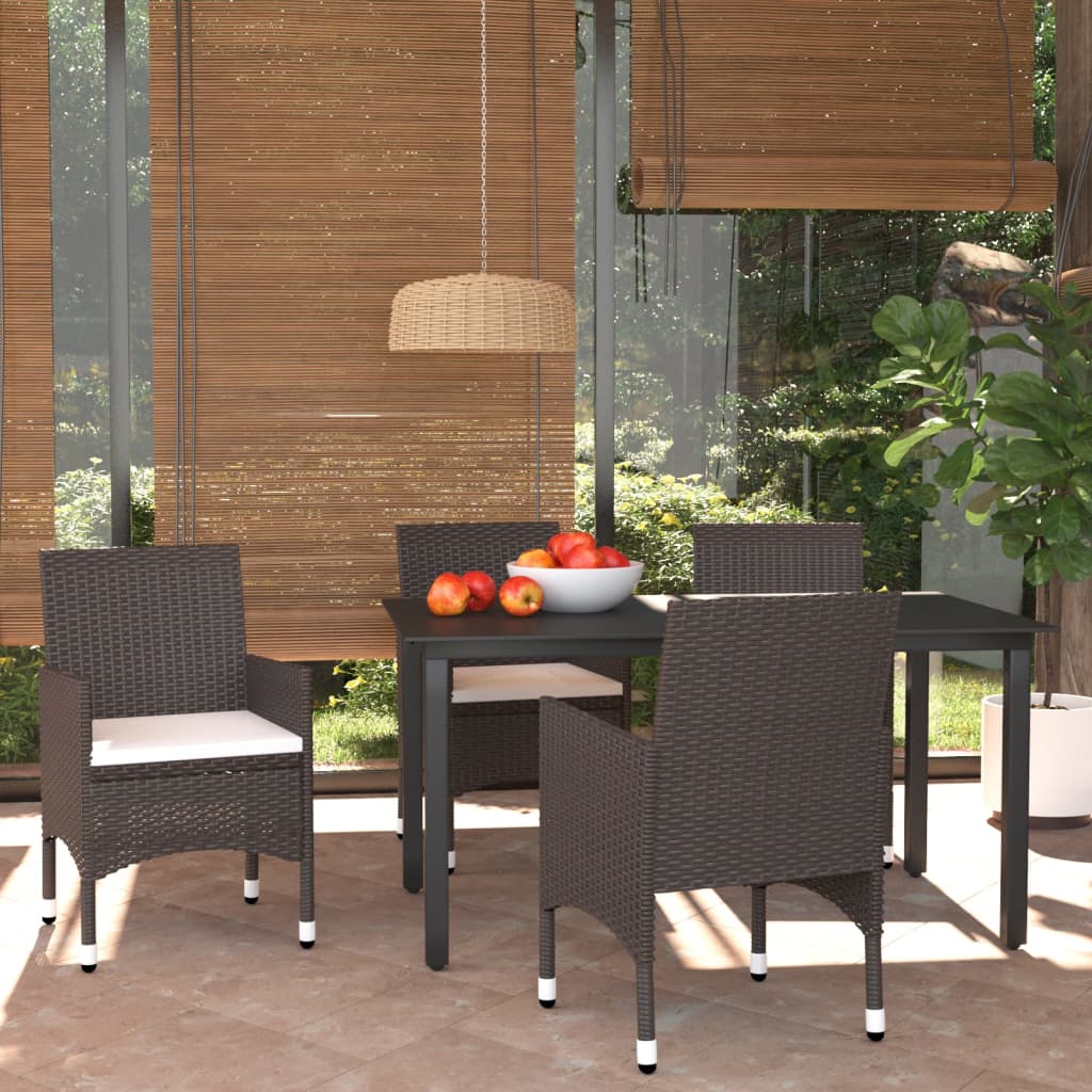 5-tlg. Garten-Essgruppe mit Kissen Poly Rattan Braun 5-tlg. Garten-Essgruppe mit Kissen Poly Rattan Braun
