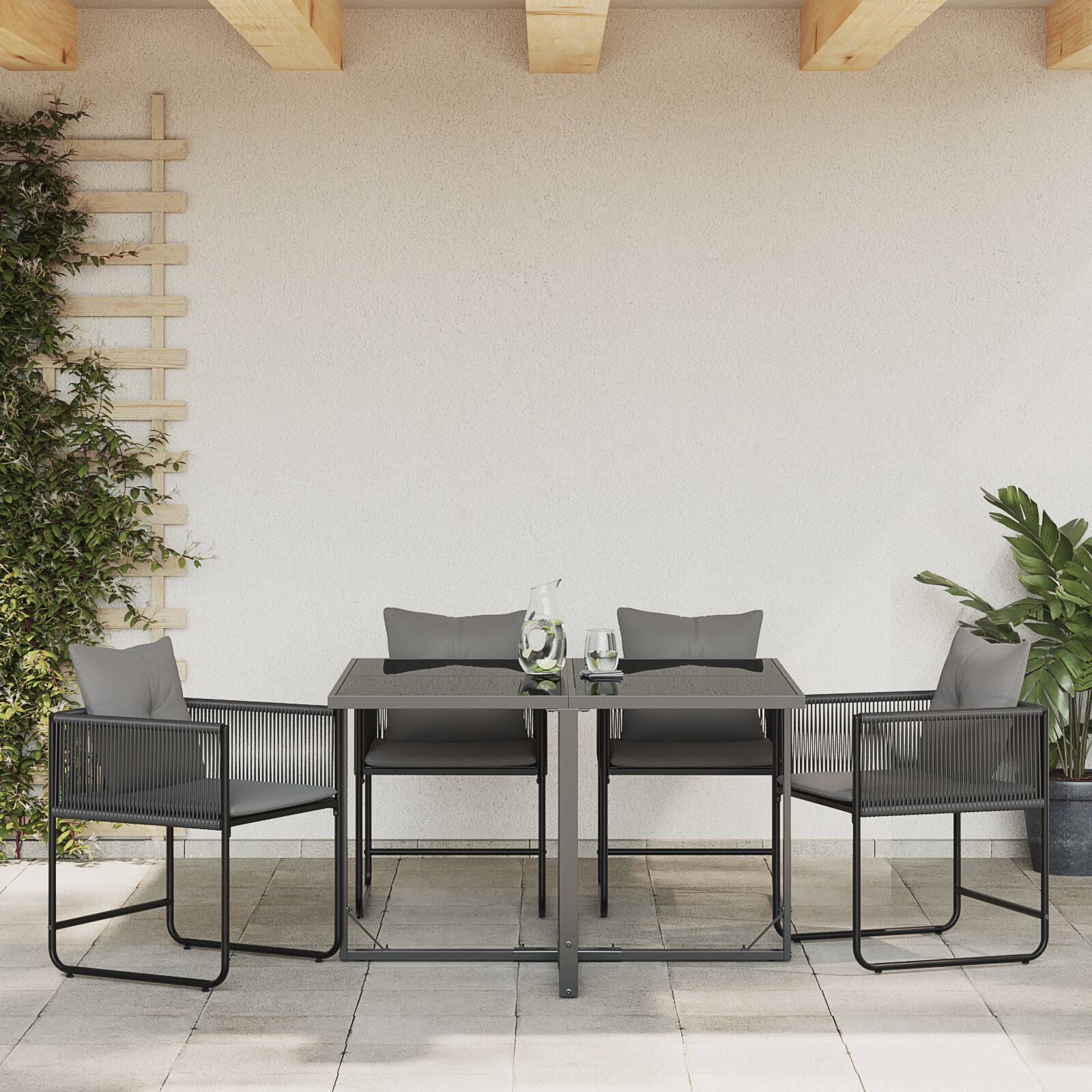 Gartenstühle mit Kissen 4er-Set Schwarz Poly Rattan Gartenstühle mit Kissen 4er-Set Schwarz Poly Rattan