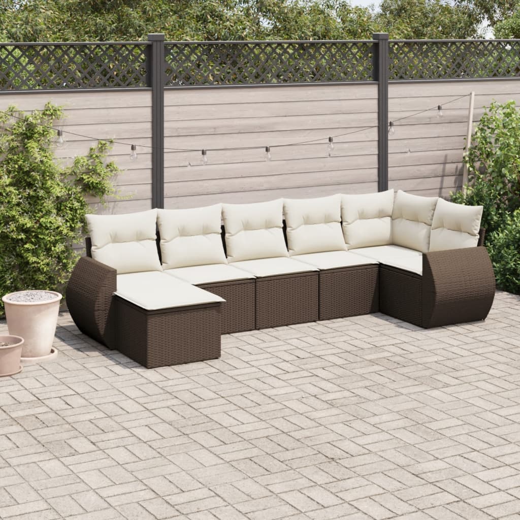 7-tlg. Garten-Sofagarnitur mit Kissen Braun Poly Rattan 7-tlg. Garten-Sofagarnitur mit Kissen Braun Poly Rattan