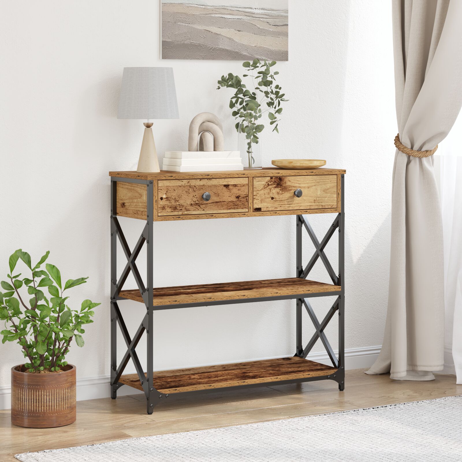 vidaXL Konsolentisch Altholz 75x28x75 cm Holzwerkstoff und Stahl